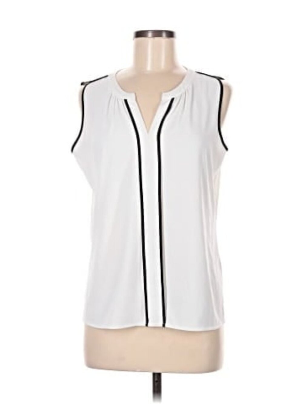 Calvin Klein White Sleeveless Blouse Black Trim Size S